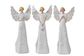 Anděl Flo Silver 25 cm, kovová křídla