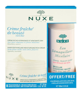 NUXE Creme Fraiche de Beauté pleťový krém Creme Fraiche De Beauté 24HR Soothing Rich Cream 50 ml + micelární voda Micellar Cleansing Water 100 ml