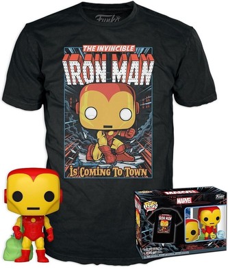 Funko POP! & Tee: Marvel- Holiday Iron Man (GITD) M