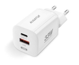 ALIGATOR chytrá síťová nabíječka GaN, PD 33W, USB-A + USB-C, bílá