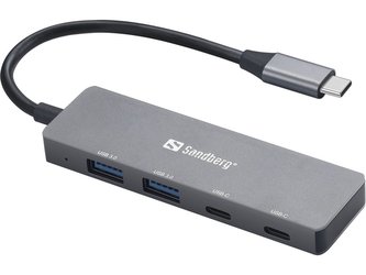 Sandberg USB-C HUB, porty 2xUSB-A a 2xUSB-C, stříbrná