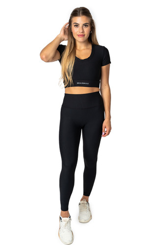 BrainMax žebrované legíny s vysokým pasem, černá