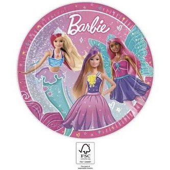 Papírové talířky barbie 23cm, 8ks - Procos