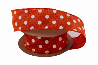 Jutová stuha s puntíkem 4cm x 6,4m 62 ORANŽOVÁ