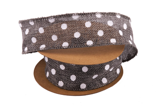 Jutová stuha s puntíkem 4cm x 6,4m 3 ŠEDÁ