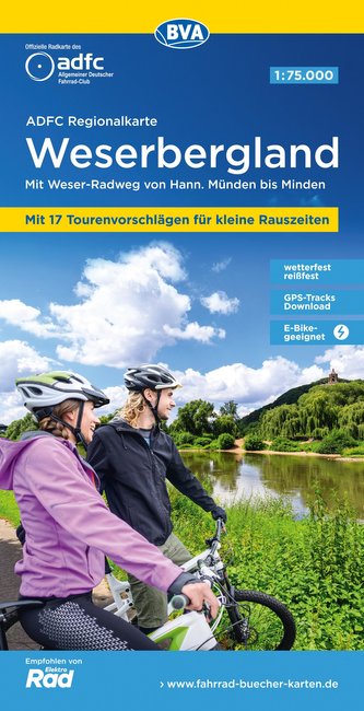 ADFC-Regionalkarte Weserbergland, 1:75.000, mit Tagestourenvorschlägen, reiß- und wetterfest, E-Bike-geeignet, GPS-Tracks Downlo
