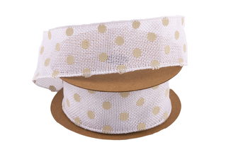 Jutová stuha s puntíkem 4cm x 6,4m 0 BÍLÁ