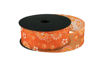 Stuha s potiskem květu 4cm oranžová