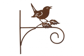 Kovový držák Chip rez s ptáčkem na závěsný květináč 31x27,5x1,5 cm