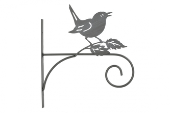 Kovový držák Chip šedý s ptáčkem na závěsný květináč 31x27,5x1,5 cm