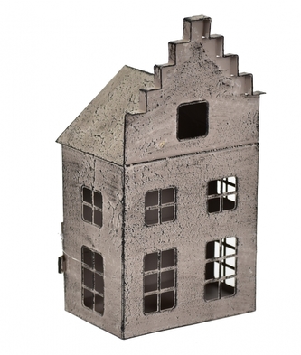 Kovový svícen domek šedý 25,5x13x9 cm