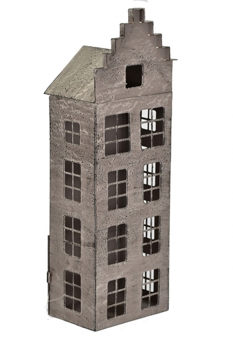 Kovový svícen domek šedý 40,5x13x9 cm