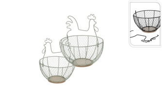 Drátěný koš kulatý Slepička, sada 2 ks, zelený