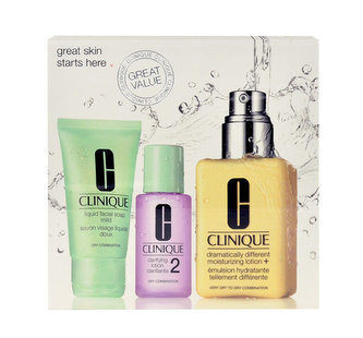 Clinique Dramatically Different Moisturizing Lotion+ pleťový krém 125 ml + Clarifying Lotion 2 30 ml + Liquid Facial Soap Mild 30 ml
