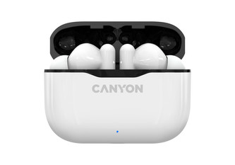 CANYON TWS-3 Bluetooth sportovní sluchátka s mikrofonem, BT V5, nabíjecí pouzdro 300mAh, bílá