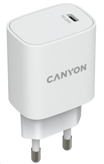 CANYON nabíječka do sítě H-20-02, 1x USB-C PD 20W, bílá