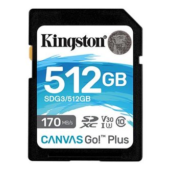 Kingston paměťová karta 512GB SDXC Canvas Go Plus 170R C10 UHS-I U3 V30