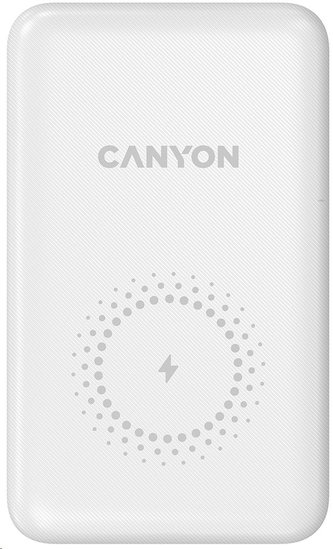 CANYON powerbanka PB-1001B PD&QC3.0,10 000mAh,Qi&AppleMagSafe,In 5/9V (Lightning/USB-C),Out 5/9/12V (USB-A+USB-C),bílá