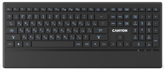 CANYON podsvícená pogumovaná USB klávesnice, tenká, multimediální, RU layout/Cyrilice, černá