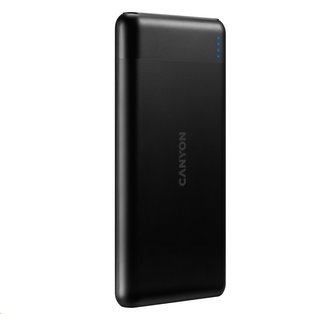 CANYON powerbanka PB-107B PD/QC3.0,10000mAh Li-pol, Input 5/9/12V (MicroUSB/USB-C),Output 5/9/12V (USB-A+USB-C),černá
