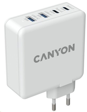 CANYON síťová rychlonabíječka GaN, H-100 (100W), vstup 100-240V, výstup USB-C1/C2 5-20V, USB-A 1/A2 4.5-20V