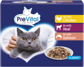 PreVital kapsičky pro kočky losos, kuře, telecí v omáčce, 12× 100 g