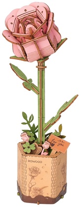 RoboTime Dřevěné 3D puzzle Růžová růže