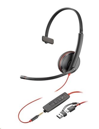Poly náhlavní souprava Blackwire 3215, 3,5 mm jack + USB-C/A adaptér, mono (bulk)