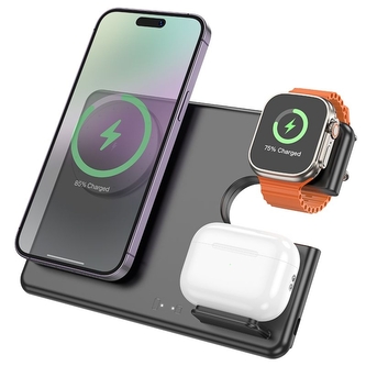 Indukční nabíječka HOCO CQ1, 15W, 3v1 - Apple, Apple watch, Airpods, černá
