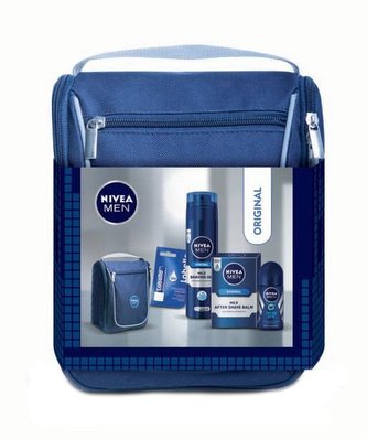 Nivea Men Original balzám po holení 100 ml + gel na holení 200 ml + antiperspirant Fresh Active 48H 50 ml + balzám na rty 5,5 ml + taška