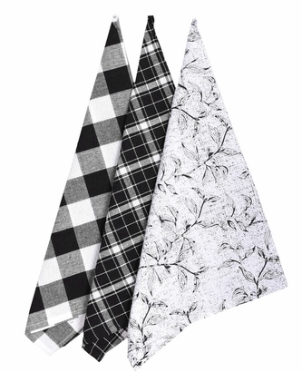 Utěrka bavlněná, Leaf, komplet 3 ks, černá