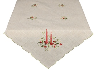 Ubrus Vánoční, Dvě svíce a jmelí, béžový 85 x 85 cm