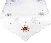 Forbyt, Ubrus vánoční, Vločky červenostříbrné, bílý 120 x 140cm