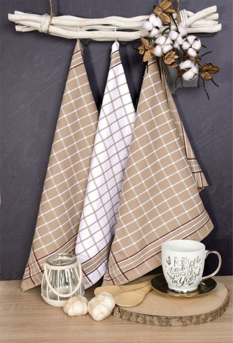 Luxusní kuchyňské utěrky, Beige Mix Egyptská bavlna set 3 ks