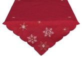 Ubrus Vánoční, Bílo zlaté vločky, červený 85 x 85 cm
