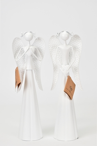 Plechový bílý anděl se srdíčkem 31 cm