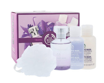 The Body Shop White Musk toaletní voda 60 ml + sprchový gel 60 ml + tělové mléko 60 ml + mycí houba