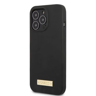 Guess Silicone Metal Logo MagSafe Kompatibilní Zadní Kryt pro iPhone 13 Pro Max Black