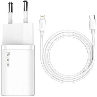 Baseus TZCCSUP-B02 Super Si Quick Nabíječka USB-C 20W + Simple Wisdom Data Kabel USB-C to iP 1m White