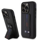 BMW M Collection PU Grip Stand Tricolor Line Zadní Kryt pro iPhone 15 Pro Max Black