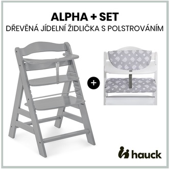 Hauck Alpha+ set 2v1 dřevěná židle, grey + polstrování Teddy grey