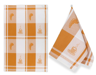 Kuchyňská utěrka 1ks - šálky a pečivo - oranžová - 50x70 cm