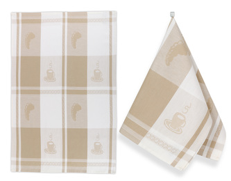 Kuchyňská utěrka 1ks - šálky a pečivo - béžová - 50x70 cm