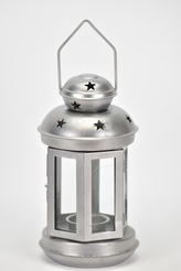 Kovová lucerna stříbrná matná 20x11,5x11 cm II. jakost