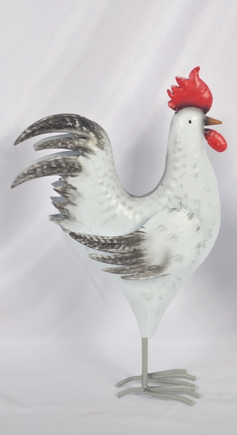 Kovový kohout Luke šedo-bílý 36,5x23x10 cm