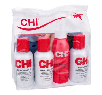 Farouk Systems CHI Infra šampon 59 ml + balzám na vlasy 59 ml + ochranný sprej na vlasy 44 Iron Guard Thermal Protection Spray 59 ml + regenerační péče CHI Silk Infusion 59 ml