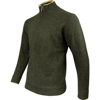 Svetr ASHCOMBE se zipem jehněčí vlna DARK OLIVE vel.XXL