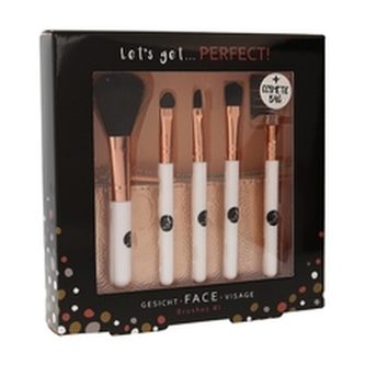2K Let´s Get štětec na pudr 1 ks + štětec na rty 1 ks + aplikátor na oční stíny 1 ks + štětec na oční stíny 1 ks + štětec na obočí 1 ks + taška