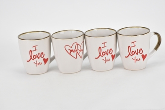Kameninový hrnek Love You bílý 200 ml II. jakost, sada 4 ks