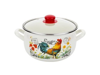 HRNEC SMALTOVANÝ PYZA S POKLIČKOU 16CM 2,1L KOHOUTEK